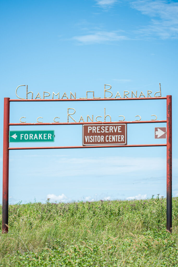 tallgrass-prairie-preserve-pawhuska The Chapman Barnard Ranch sigh in the Tallgrass Prairie Preserve in Pawhuska points you to the visitor center and Foraker.