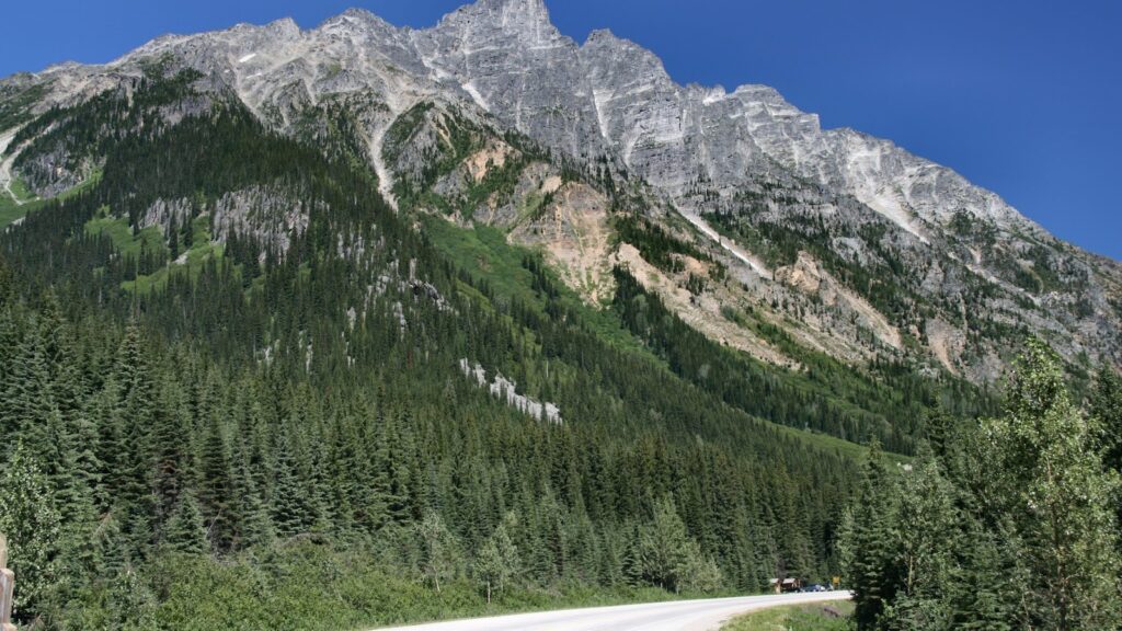Driving through Glacier National Park, coming up to Roger’s Pass Discovery Centre