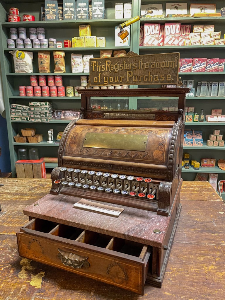 Eastern Trails Museum in Vinita General Store with Cash Register and Cans on Shelf