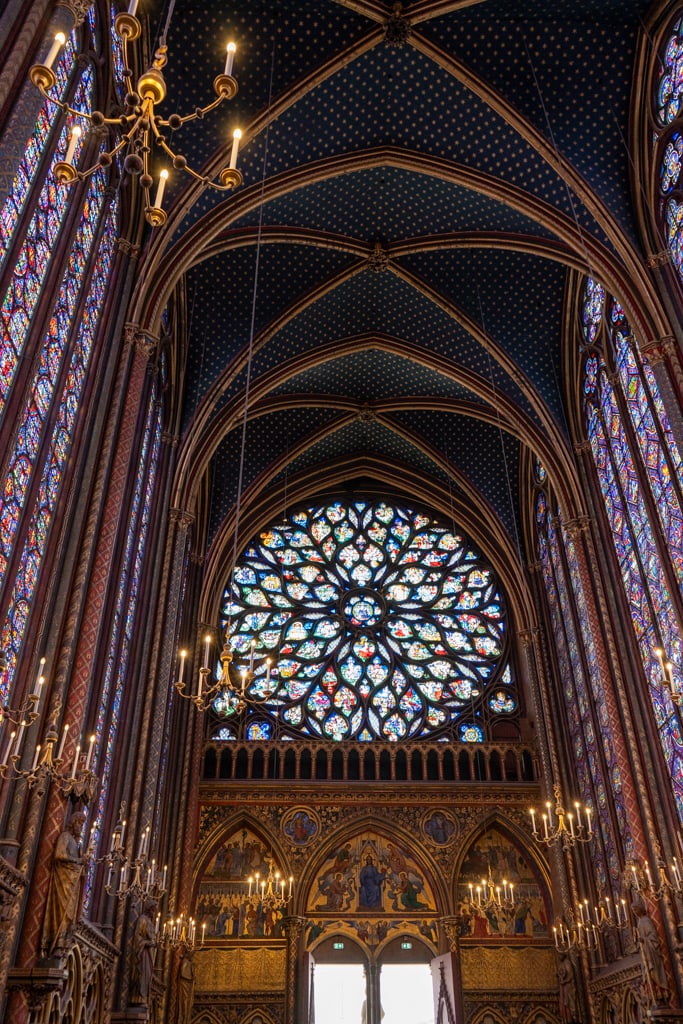 Sainte-Chapelle Paris Stained Glass Windows and Intricate Blue Ceiling
