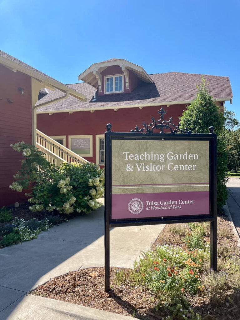 The entrance to the Linnaeus Teaching Garden at Woodward Park, another great outdoor things to do in Tulsa with kids.